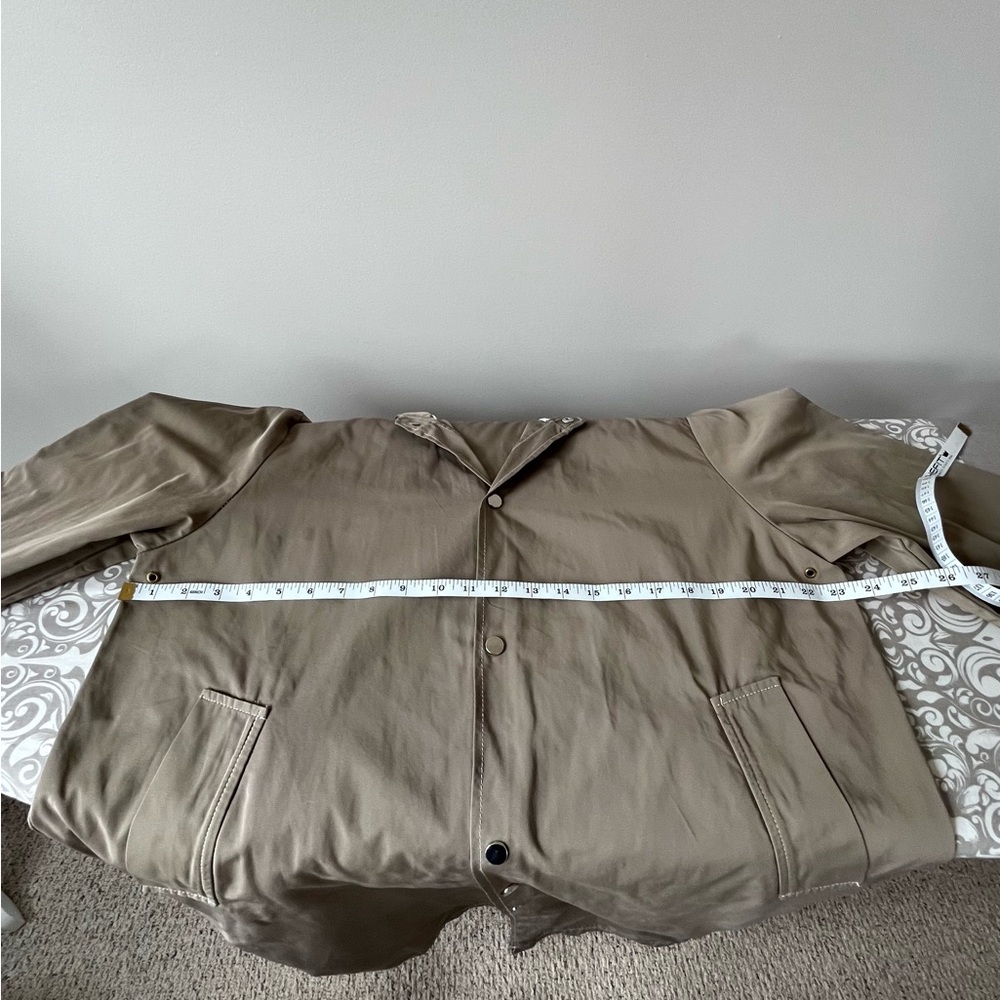 Ih Nom Uh Nit Taupe Long Raincoat with Contrast Stitching and Snap Buttons - Picture 4 of 11